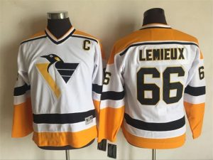 Kinder Pittsburgh Penguins Eishockey Trikot Retro Mario Lemieux #66 Weiß